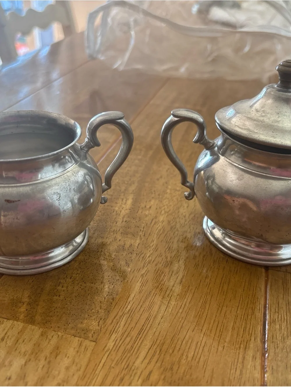 Vintage Silverplate Creamer & Sugar Bowl Set • Genuine Pewter Marked